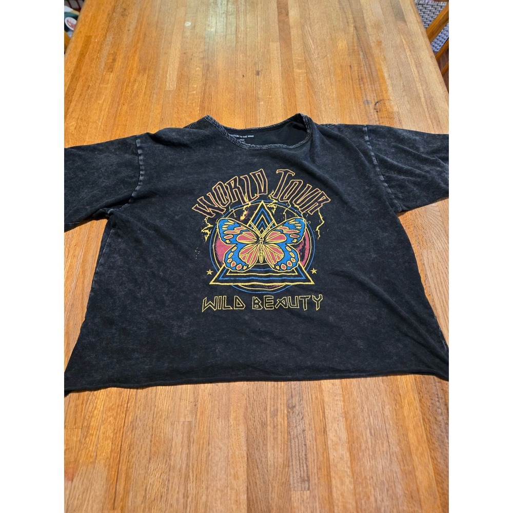Caution To The‎ Wind Women LG Wild Beauty World Tour Butterfly Graphic Crop Top